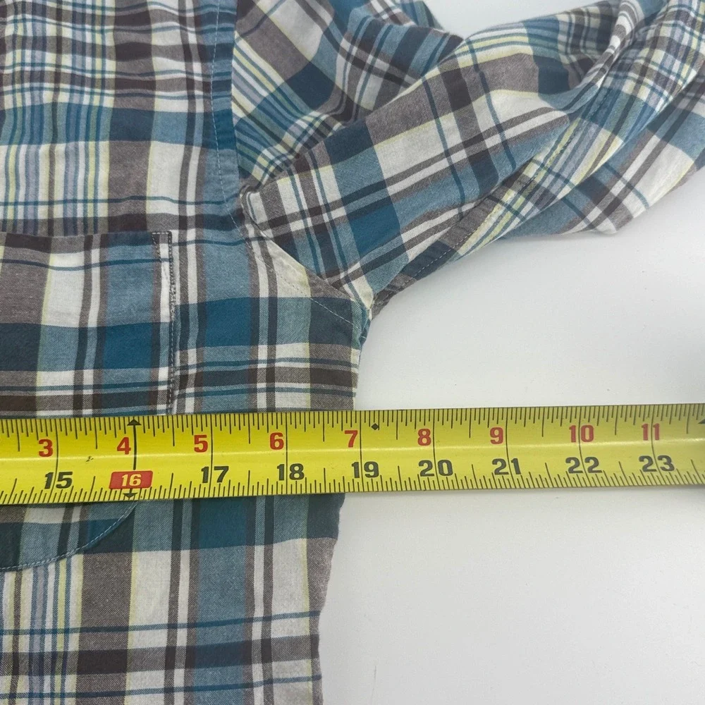 J.Crew Mens Slim Indian Madras Plaid Button Down Shirt Blue Brown G0784 Size M